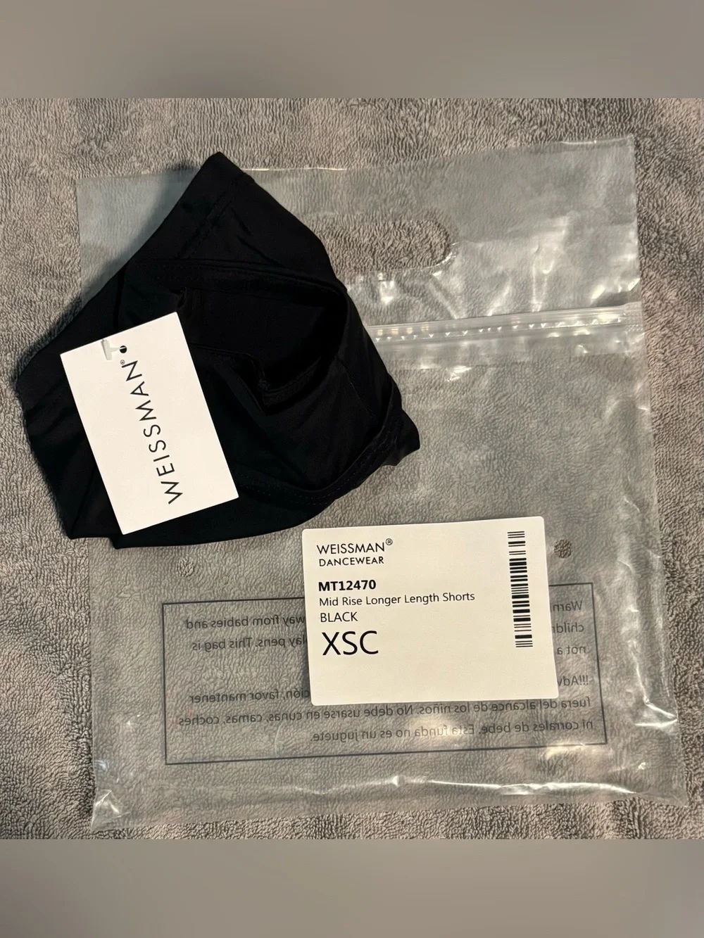NWT Girls Weissman Black Spandex Dance Shorts For Performance Or Practice